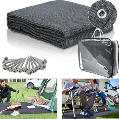 Zdjęcie produktu dla Dywanik do przedsionka namiotu Izrielar 250 x 500 cm, HDPE, odporny na promieniowanie UV, przepuszczający wodę, oddychający, do namiotu, przyczepy kempingowej i na piknik