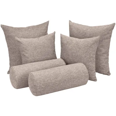 Produktbild von Selfitex 6-teiliges Kissen Set, 2x großes Kissen + 2x kleines Kissen + 2x Nackenrolle, Sofakissen inkl. Füllkissen, Farbe: Hellbraun
