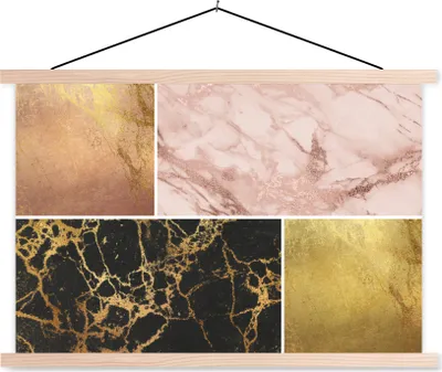 Produktbild von MuchoWow® Textilposter Marmor - Rosa - Gold 60x40 cm mit holzfarbenen Rahmen - Bilder