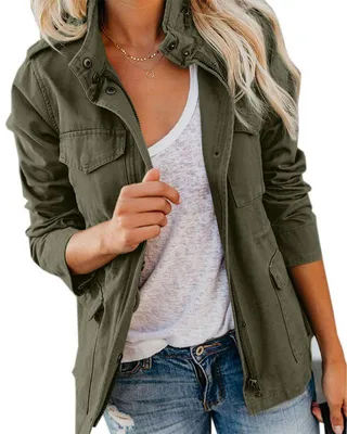 Produktbild von Damen-Outdoorjacke im Militärstil mit Reißverschluss und Druckknöpfen,Größe:S