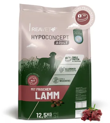 Produktbild von REAVET HYPOCONCEPT Hundetrockenfutter Lamm 12,5kg – Single-Protein mit Frischfleisch | Weizenfrei & ohne Zucker | Trockenfutter Adult für alle Hunde & Rassen, auch für sensible Hunde & allergikerfreundlich