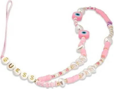 Produktbild von Guess Zawieszka Gustshpp Phone Strap Rózowy/Pink Beads Shell