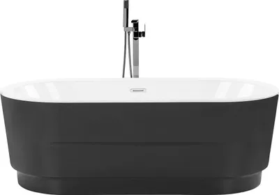 Zdjęcie produktu dla BELIANI Wanna wolnostojąca czarna akrylowa 170 x 80 cm system przelewowy owalna minimalistyczny design