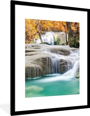 Produktbild von MuchoWow® Gerahmtes Poster Wald - Wasserfall - Herbst 60x80 cm - Poster mit Schwarzem Bilderrahmen Wandposter Rahmen Foto Bilder - Wohnzimmer - Dekorationen - Prämie
