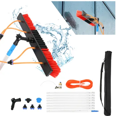 Produktbild von Teleskop Waschbürste 8M ausziehbar 35CM Reinigungsbürste 20m Schlauch zur Reinigung von Solaranlage Terrassendach Wintergarten PV Anlage Reinigung(8M)