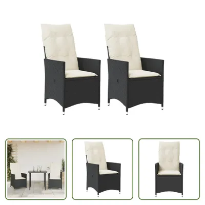 Produktbild von The Living Store Gartensessel mit Kissen 2 Stk. Verstellbar Schwarz Poly Rattan