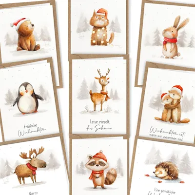 Productafbeelding van Kerstkaarten met enveloppen en stickers, 10 stuks, voor Kerstmis
