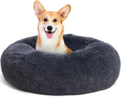 Produktbild von Orthopädisches Hundebett rundherum - Donut Hundekissen - Kuscheliges Hundebett - Waschbares Katzenbett - Hundesofa 70 cm Durchmesser - Dunkelgrau
