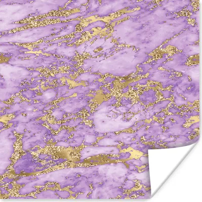 Produktbild von MuchoWow® Poster Marmor - Glitzer - Lila - Gold 50x50 cm - Wohnzimmerdekoration