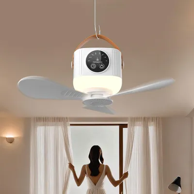 Image de Éclairage multifonctionnel Ventilateur de plafond Télécommande rechargeable Camping en plein air pour chambre d'enfant Blanc