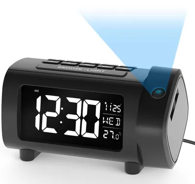 Projektionswecker mit Radio, Schlummerfunktion, USB, weiß
