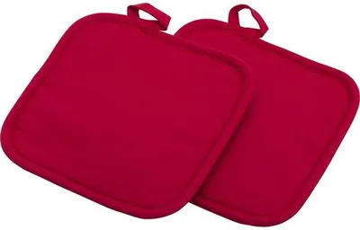 Produktbild von Ibenzoa® Topflappen 2er-Set, quadratisch 19,5×20×0,2 cm – Baumwolle/Neopren, rot/schwarz, hitzebeständig bis 230°C, rutschfeste Neopren-Unterseite
