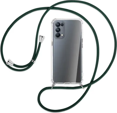 Produktbild von Handykette Backcover-Schutzhülle mit Band (Metall silberfarben) für Oppo Reno5 Pro 5G - dunkelgrün