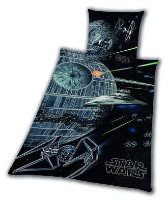 Produktbild von Star Wars 8 Death Star Rey Finn Tico Yoda Bettwäsche glatt 135x200 cm