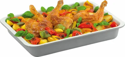 Produktbild von Zenker Grill- und Ofenform Emaille (40 x 5,5 x 29 cm) SPECIAL COOKING, rechteckige Auflaufform mit Emaille-Versiegelung, Bräterform für Braten & saftige Aufläufe (Farbe: Creme/Grau)