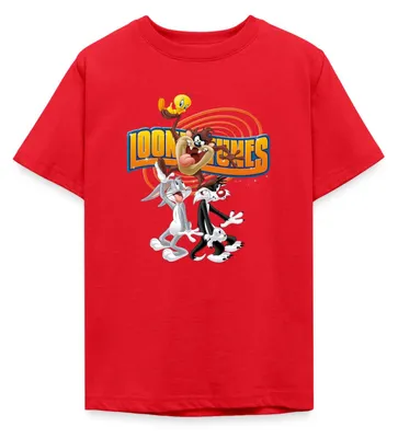 Produktbild von Spreadshirt Looney Tunes Bugs Bunny, Taz, Sylvester & Tweety Teenager T-Shirt, 152/164 (12-14 Jahre), Rot