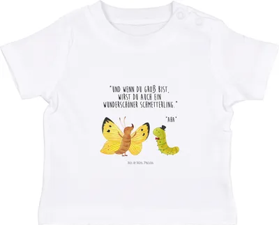 Produktbild von Mr. & Mrs. Panda Babyshirt Raupe Schmetterling 12. - 18. Monat - Weiß - Geschenk, Kleinkind Shirt, Entwicklung, Lustige Sprüche, Zitronenfalter, Baby Top, T-Shirt, Kokon