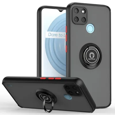 Immagine prodotto di Custodia per OPPO Realme C21Y opaca traslucida in TPU con supporto ad anello e supporto Nero Rosso
