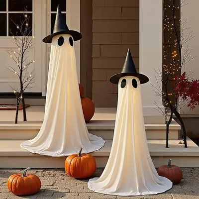 Produktbild von 2er Pack Outdoor-Halloween-Dekorationen, 5ft winddichte Geisterdekorationen mit USB-Lichterketten, perfekt für Indoor-Partys, Höfe, Rasenflächen
