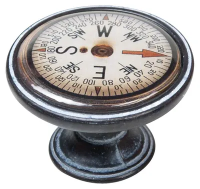 Productafbeelding van Meubelknop van zamac, diameter 37 mm, geoxideerd en ontlakt, kompasmotief. Set van 12 stuks