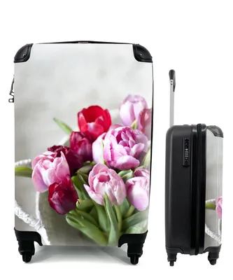 Produktbild von MuchoWow® Koffer Handgepäck Trolley Rollkoffer Kleine Reisekoffer mit 4 Rollen - Ein Korb voller Tulpen - Cabin Size < 55x40x23 cm & 55x40x20 cm - Fotokoffer - Kabinenkoffer - Boardgepäck - Reise-Box - Reisekoffer - Reisegepäck - Koffer mit Bild - Trolley für Kinder