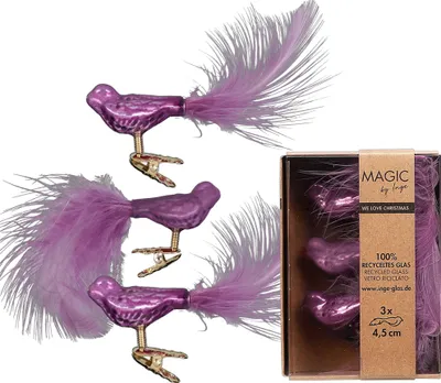 Produktbild von Christbaumschmuck Vögel auf Clip 4,5cm Glas 3er Set - Wild Mauve