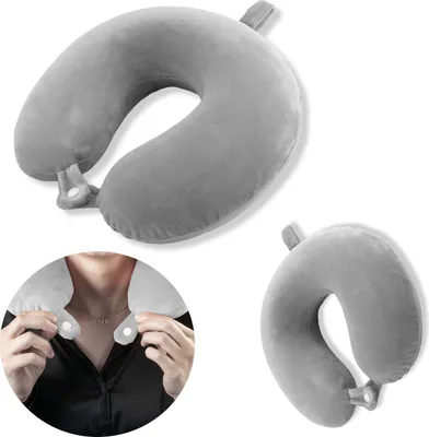 Produktbild von WINLIFE® Memory Foam Nackenkissen – ergonomisches Stützkissen, kompaktes Schlafkissen für Reisen, Auto & Flugzeug, weicher Schaumstoff, Grau