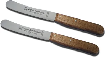 Produktbild von Neustanlo | Buckels Messer Buche 2 x Frühstücksmesser / Griffe Buchenholz / Brotzeitmesser Menümesser Vespermesser Buttermesser Brötchenmesser