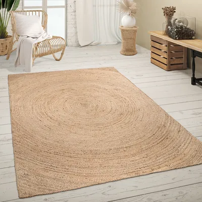 Produktbild von Teppich Wohnzimmer Naturfaser Jute Handgearbeitet Abstraktes Modernes Muster Grösse 120x170 cm