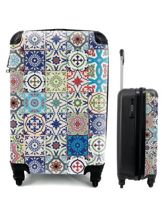 Produktbild von MuchoWow® Koffer Handgepäck Trolley Rollkoffer Kleine Reisekoffer mit 4 Rollen - Blumen - Muster - Grün - Blau - Cabin Size < 55x40x23 cm & 55x40x20 cm - Fotokoffer - Kabinenkoffer - Boardgepäck - Reise-Box - Reisekoffer - Reisegepäck - Koffer mit Bild - Trolley für Kinder
