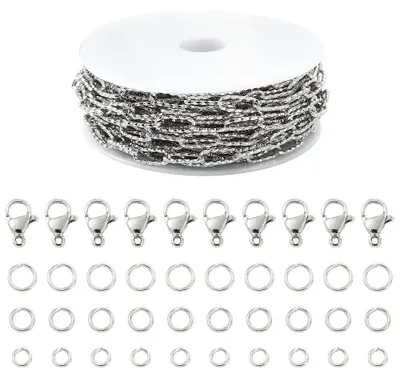 Paperclip-Kette 5 m, 304 Edelstahl, silber, mit Verschlüssen