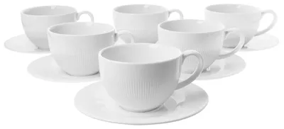Produktbild von DUO | Kaffeetasse - Tasse - Porzellantasse mit Untertasse - 240 ml - 6er Set - weiß - Teetassen - aus Porzellan - Geschenkbox