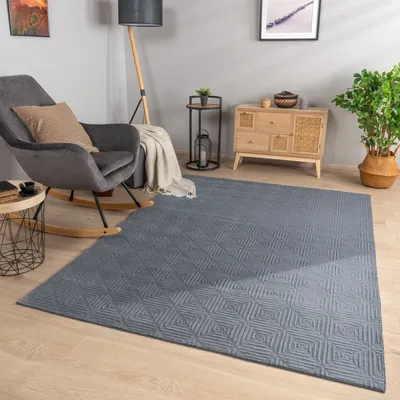 Produktbild von TT Home Wohnzimmer Teppich Esszimmer Kurzflor Geometrische Optik Skandi Boho Unifarben Größe 120x160 cm