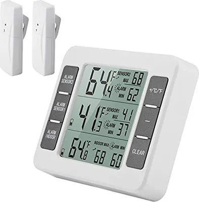 Produktbild von Kühlschrank -Thermometer, Außenthermometer Gefrierschrank 2 drahtlose Sensoren Akustischer Alarm Indoor LCD -Anzeige verwenden