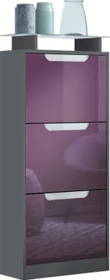 Produktbild von Vladon Schuhschrank Space V2, Schuhkipper für 12 Paar Schuhe mit 3 Klappen und Glasablage, Anthrazit matt/Brombeer Hochglanz (46 x 128 x 23 cm)