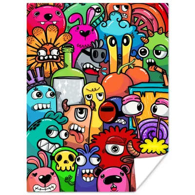 Produktbild von MuchoWow® Poster Design - Regenbogen - Tiere - Monster - Lustig - Kind 120x160 cm - Wandbilder