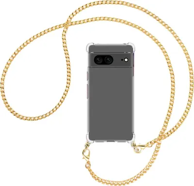 Produktbild von Handykette Backcover-Schutzhülle mit Band (Metall goldfarben) für Google Pixel 7 - goldfarbene Kette