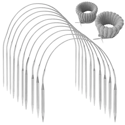 Image de Aiguilles circulaires pour tricoter - 10 pièces en acier inoxydable - Aiguilles pour tricoter des chaussettes - Longueur : 40 cm