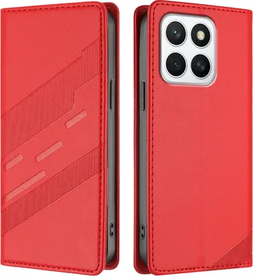 Image de Etui pour Honor X8C, étui portefeuille en cuirPolyuréthaneavec fente pour carte et fonction stand Rot