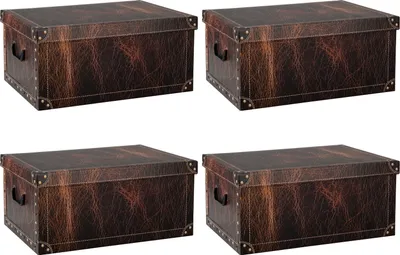 Produktbild von Aufbewahrungsboxen - 51 x 37 cm - Dunkelbraun - recycelter Karton - mit schwarzen Griffen - 4er Set