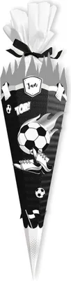 Produktbild von itenga SCHULTÜTEN Bastelset 68cm "FUSSBALL" meine Vereinstüte schwarz - schwarz weiss