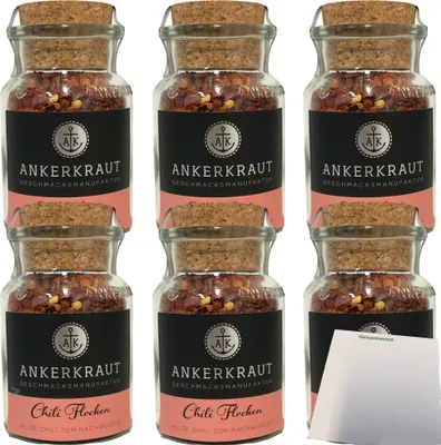 Produktbild von Ankerkraut Chili Flocken im Korkenglas 6er Pack (6x65g) + usy Block