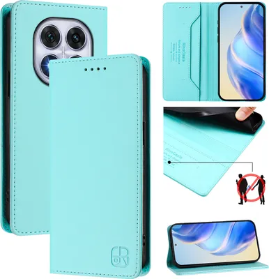 Produktbild von Lederhülle für Xiaomi Redmi Note 14 Pro 4G Hülle Flip Brieftasche Kartenfächern Ständer Schutzhülle Türkis