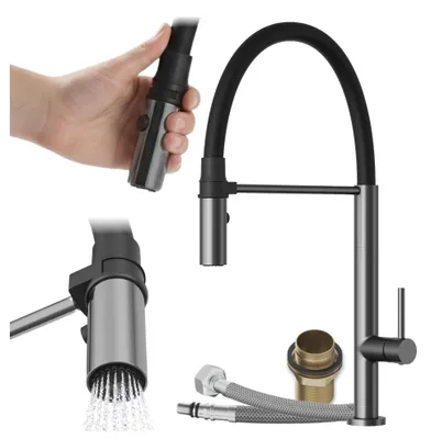 Immagine prodotto di Granitan - Miscelatore cucina - Rubinetto cucina altezza 47 cm - Miscelatore lavello nero - SCALA, Immagine generata dall'IA