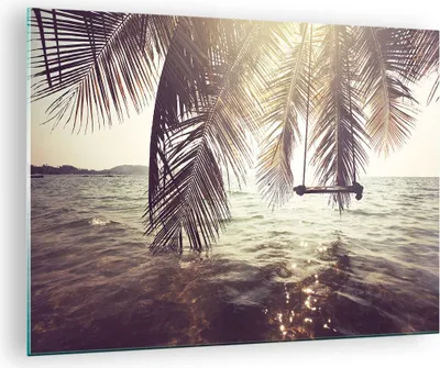 Produktbild von Bilder auf glas - Meer Palme Wasser - 70x50cm - Glasbilder - Wandbilder - Kunstdruck - zum Aufhängen bereit - Wanddekoration aus Glas - Glas Bilder - Wandbild auf Glas - Einteilig - GAA70x50-3634