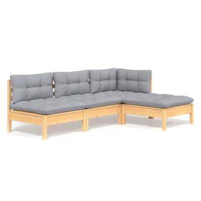 Produktbild von 4-tlg. Garten-Lounge-Set mit Grauen Kissen Kiefernholz