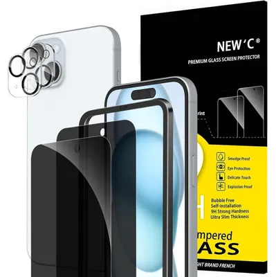 Zdjęcie produktu dla Zestaw folii ochronnych do iPhone 15 (6,1 cala) - 2 folie na ekran i 2 folie na obiektywy aparatu
