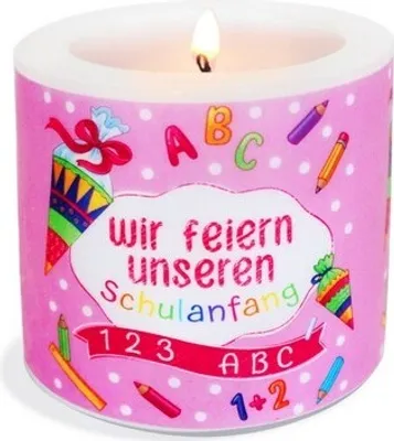 Produktbild von Kerze rund Unser Schulanfang rosa Ø 8cm, Höhe 7,5cm