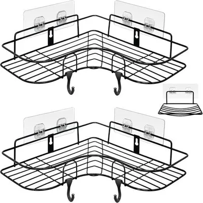Produktbild von Famanu Duschcaddy Set - 2 Stück Badezimmer Organizer mit Seifenschale, Selbstklebendes Ablagesystem für Toilettenartikel, Schwarz