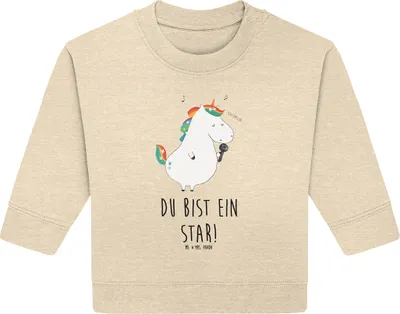 Produktbild von Mr. & Mrs. Panda Organic Baby Pullover Einhorn Sänger 6. - 12. Monat - Natural Raw - Geschenk, Geburtstag, Freundin, Unicorn, Disco, Sängerin, Einhörner, Bullover